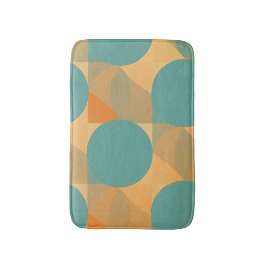 Teal, Tan, and Orange in Retro Look Pattern バスマット (正面縦)