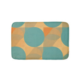 Teal, Tan, and Orange in Retro Look Pattern バスマット