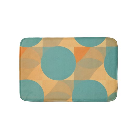 Teal, Tan, and Orange in Retro Look Pattern バスマット (正面)