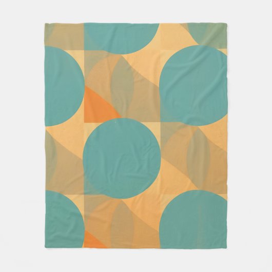 Teal, Tan, and Orange in Retro Look Pattern フリースブランケット (正面)
