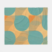 Teal, Tan, and Orange in Retro Look Pattern フリースブランケット (正面(横))