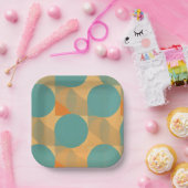 Teal, Tan, and Orange in Retro Look Pattern ペーパープレート (パーティー)