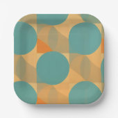 Teal, Tan, and Orange in Retro Look Pattern ペーパープレート (正面)