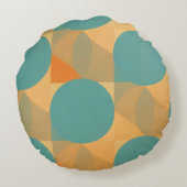Teal, Tan, and Orange in Retro Look Pattern ラウンドクッション (裏面)