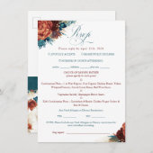 Teal Terracotta Floral Boho Wedding RSVP Card (正面/裏面)