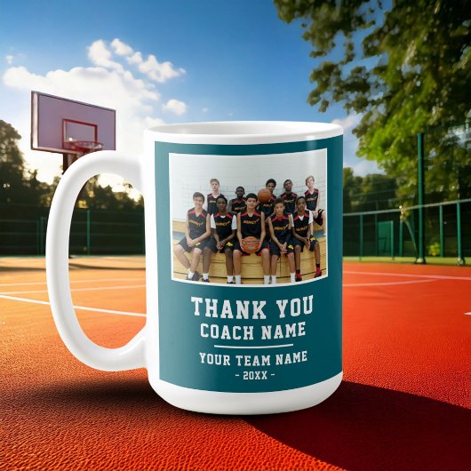 Teal Thank you Coach Team Name Photo コーヒーマグカップ