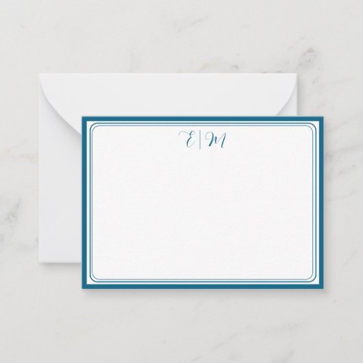 Teal three Border Monogram Note Card ノートカード (正面)