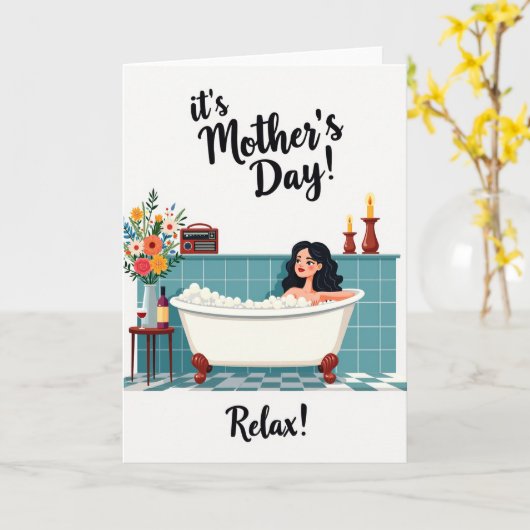 Teal Tile Relaxing Bath Card カード (黄色い花)