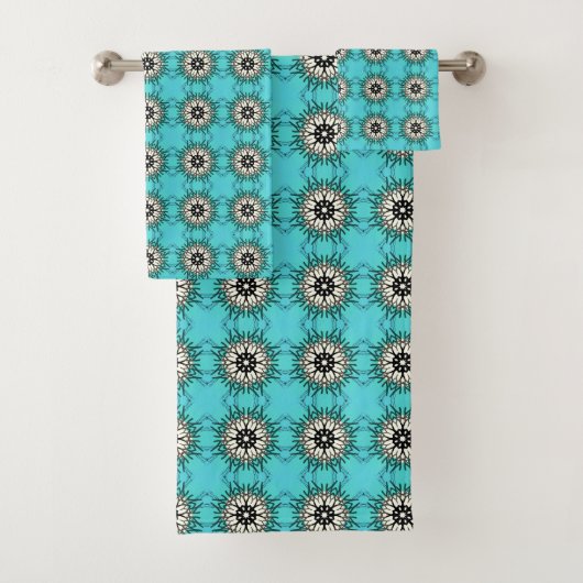teal towels featuring a black and white geometric バスタオルセット (インサイチュ)