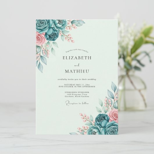 Teal Tranquil Spring Wedding 招待状 (スタンド正面)