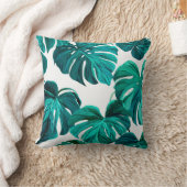 Teal Tropical Monstera Leaf Seamless Pattern Art クッション (ブランケット)