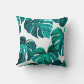 Teal Tropical Monstera Leaf Seamless Pattern Art クッション (正面)