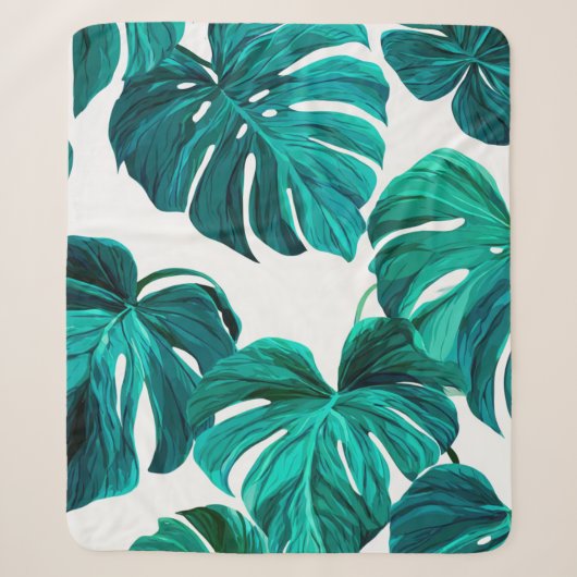 Teal Tropical Monstera Leaf Seamless Pattern Art シェルパブランケット (正面)