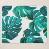 Teal Tropical Monstera Leaf Seamless Pattern Art シェルパブランケット (正面(横))