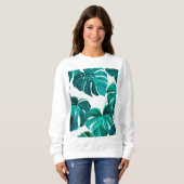 Teal Tropical Monstera Leaf Seamless Pattern Art スウェットシャツ (正面フル)