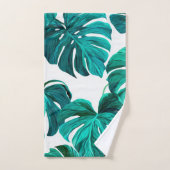 Teal Tropical Monstera Leaf Seamless Pattern Art バスタオルセット (ハンドタオル)