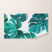Teal Tropical Monstera Leaf Seamless Pattern Art バスタオルセット (ハンドタオル)