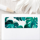 Teal Tropical Monstera Leaf Seamless Pattern Art ラベル (インサイチュ)