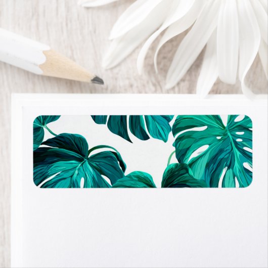Teal Tropical Monstera Leaf Seamless Pattern Art ラベル (インサイチュ)