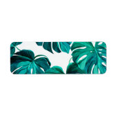 Teal Tropical Monstera Leaf Seamless Pattern Art ラベル (正面)