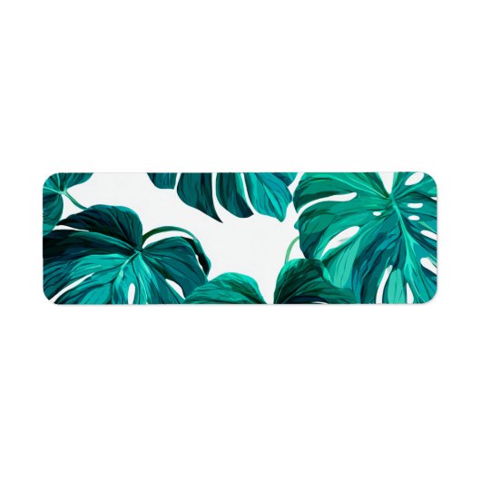 Teal Tropical Monstera Leaf Seamless Pattern Art ラベル (正面)