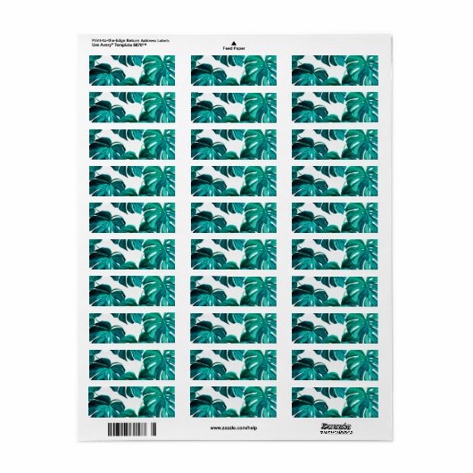 Teal Tropical Monstera Leaf Seamless Pattern Art ラベル (フルシート)