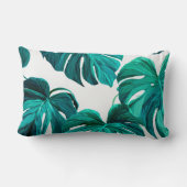 Teal Tropical Monstera Leaf Seamless Pattern Art ランバークッション (裏面)