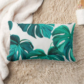 Teal Tropical Monstera Leaf Seamless Pattern Art ランバークッション (ブランケット)