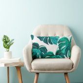 Teal Tropical Monstera Leaf Seamless Pattern Art ランバークッション (椅子)