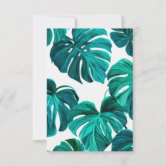 Teal Tropical Monstera Leaf Seamless Pattern Art 出欠カード (正面)