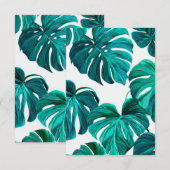 Teal Tropical Monstera Leaf Seamless Pattern Art 出欠カード (正面/裏面)