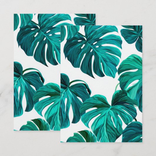 Teal Tropical Monstera Leaf Seamless Pattern Art 出欠カード (正面/裏面)