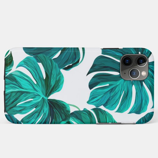 Teal Tropical Monstera Leaf Seamless Pattern Art Case-Mate iPhoneケース (裏面(横))