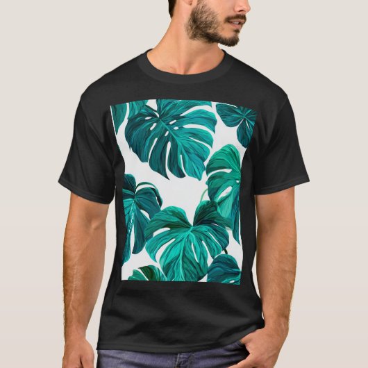 Teal Tropical Monstera Leaf Seamless Pattern Art Tシャツ (正面)