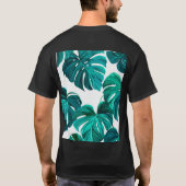 Teal Tropical Monstera Leaf Seamless Pattern Art Tシャツ (裏面)