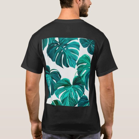 Teal Tropical Monstera Leaf Seamless Pattern Art Tシャツ (裏面)