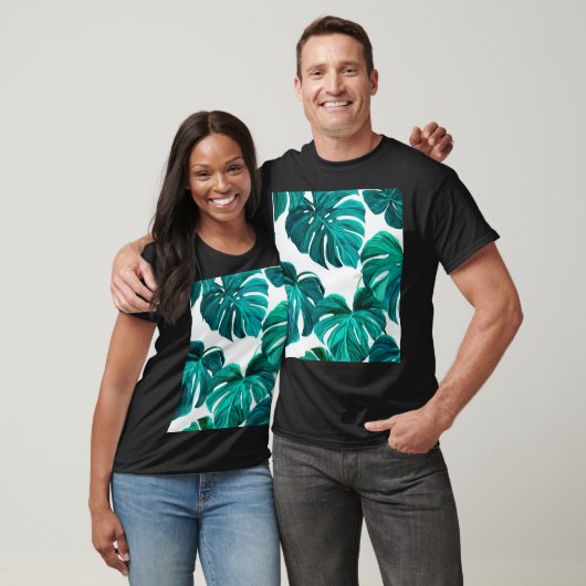 Teal Tropical Monstera Leaf Seamless Pattern Art Tシャツ (ユニセックス)