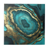 Teal Turquoise and Gold Agate Geode Liquid Marble タイル (正面)
