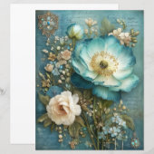 Teal Turquoise Flower Junk Journal Scrapbook Paper (正面/裏面)