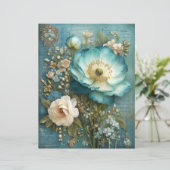 Teal Turquoise Flower Junk Journal Scrapbook Paper (スタンド正面)