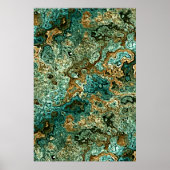Teal Turquoise Gold Brown Minerals Marble Pattern ポスター (正面)
