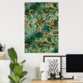 Teal Turquoise Gold Brown Minerals Marble Pattern ポスター (ホームオフィス)