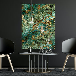 Teal Turquoise Gold Brown Minerals Marble Pattern ポスター