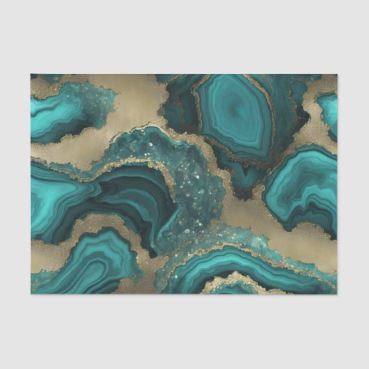 Teal Turquoise Gold Glitter Agate Geode Marble 薄葉紙 (正面)