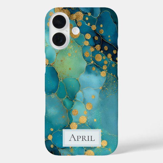 Teal, Turquoise & Gold Marble  Case-Mate iPhoneケース (裏面)