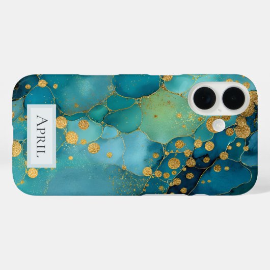 Teal, Turquoise & Gold Marble  Case-Mate iPhoneケース (裏面 (横))