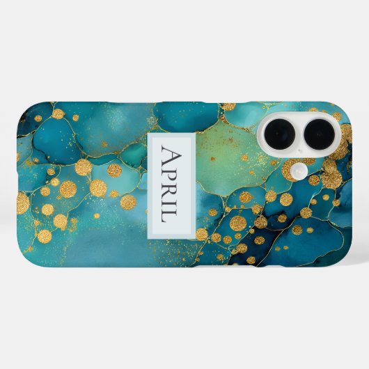 Teal, Turquoise & Gold Marble  Case-Mate iPhoneケース (裏面 (横))