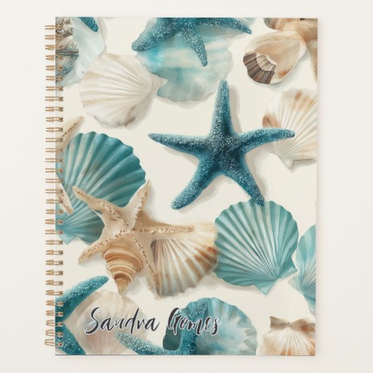 Teal Turquoise green corals pattern  プランナー手帳 (正面)