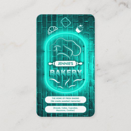 Teal Turquoise Mint Neon Bakery Custom Logo Name 名刺 (正面)