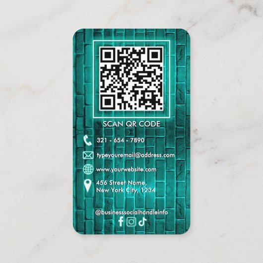 Teal Turquoise Mint Neon Bakery Custom Logo Name 名刺 (裏面)